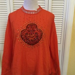 Free People Orange Embellished Blouse